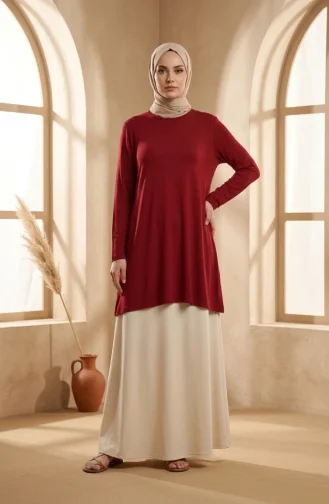 تونيك طويل من الفسكوز بمقاسات كبيرة 4026-03 لون عنابي 4026-03