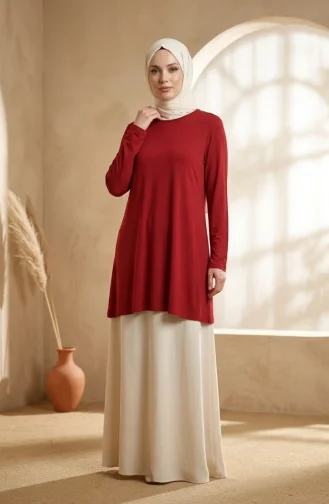 تونيك طويل من الفسكوز بمقاسات كبيرة 4026-03 لون عنابي 4026-03