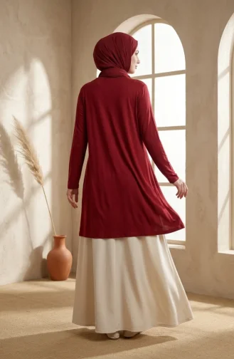 تونيك طويل من الفسكوز بمقاسات كبيرة 4026-03 لون عنابي 4026-03
