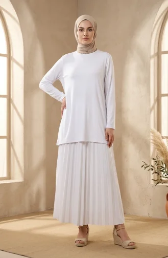 تونيك طويل من الفسكوز بمقاسات كبيرة 4026-04 أبيض 4026-04