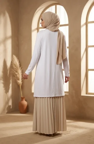 تونيك طويل من الفسكوز بمقاسات كبيرة 4026-04 أبيض 4026-04