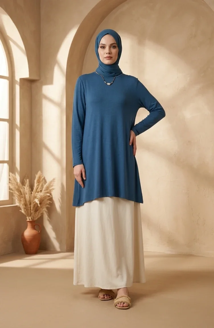 Plus Size Viscose Long Tunic 4026-05 Indigo 4026-05