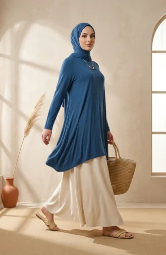 Plus Size Viscose Long Tunic 4026-05 Indigo 4026-05