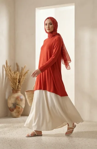 تونيك طويل من الفسكوز بمقاسات كبيرة 4026-07 تيراكوتا 4026-07