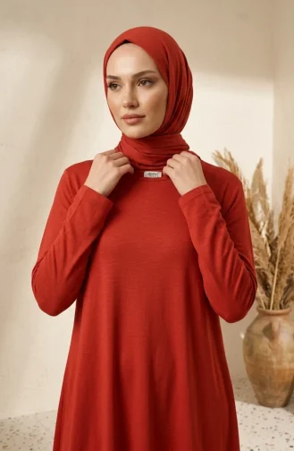 تونيك طويل من الفسكوز بمقاسات كبيرة 4026-07 تيراكوتا 4026-07