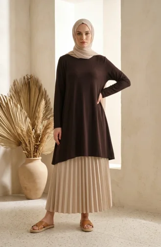 تونيك طويل من الفسكوز بمقاسات كبيرة، رقم الموديل 4026-08، لون بني 4026-08