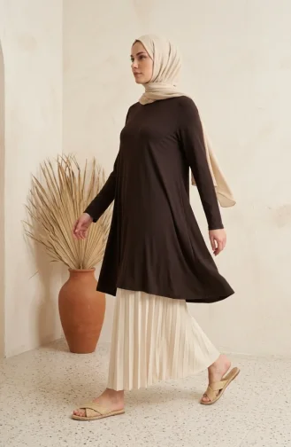 تونيك طويل من الفسكوز بمقاسات كبيرة، رقم الموديل 4026-08، لون بني 4026-08