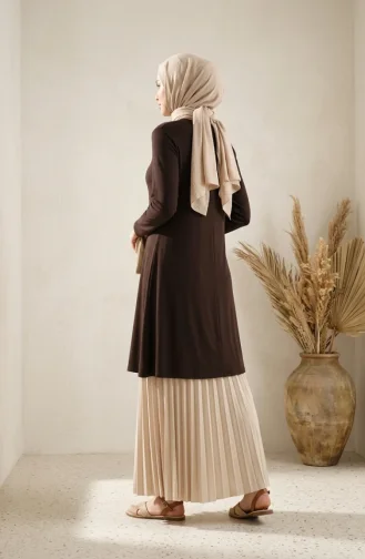 تونيك طويل من الفسكوز بمقاسات كبيرة، رقم الموديل 4026-08، لون بني 4026-08