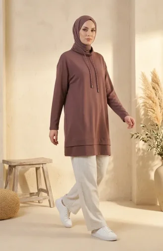 Fisherman Collar Tunic With Drawstring 5047-01 Brown 5047-01