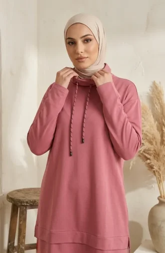 تونيك بياقة صياد مع رباط 5047-02 وردي فاتح 5047-02