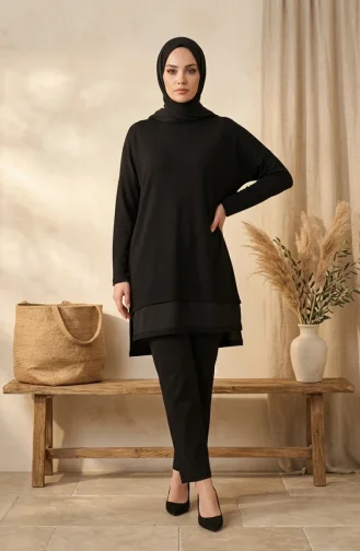 بلوزة بفتحة جانبية 5051-01 أسود 5051-01