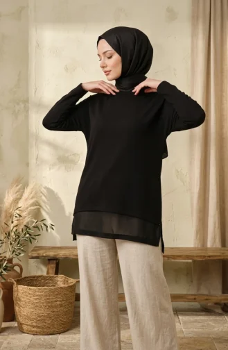 بلوزة بفتحة جانبية 5051-01 أسود 5051-01