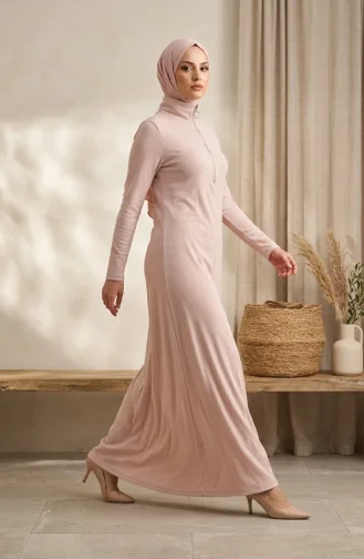Fermuarlı Elbise 5042-03 Taş