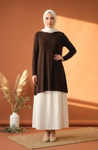 تونيك طويل من الفسكوز 5026-20 بني داكن 5026-20