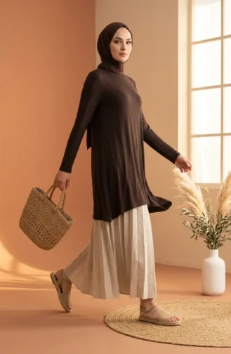 تونيك طويل من الفسكوز 5026-20 بني داكن 5026-20