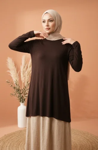 تونيك طويل من الفسكوز 5026-20 بني داكن 5026-20