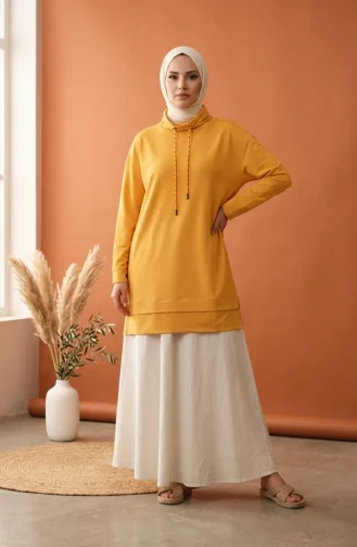 سترة بياقة صياد مع رباط 5047-05 لون زعفراني 5047-05