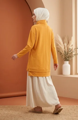سترة بياقة صياد مع رباط 5047-05 لون زعفراني 5047-05