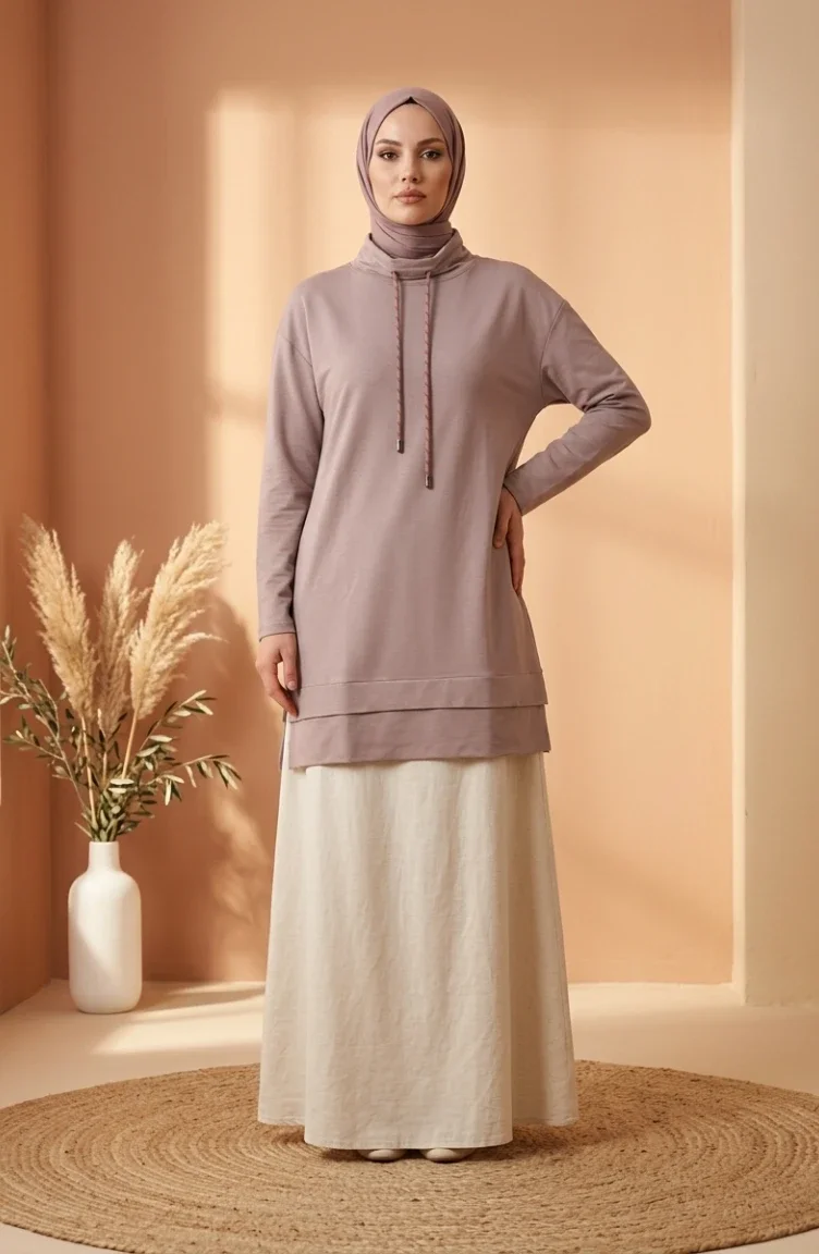 سترة بياقة صياد مع رباط 5047-06 لون حجري 5047-06