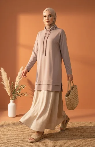 سترة بياقة صياد مع رباط 5047-06 لون حجري 5047-06