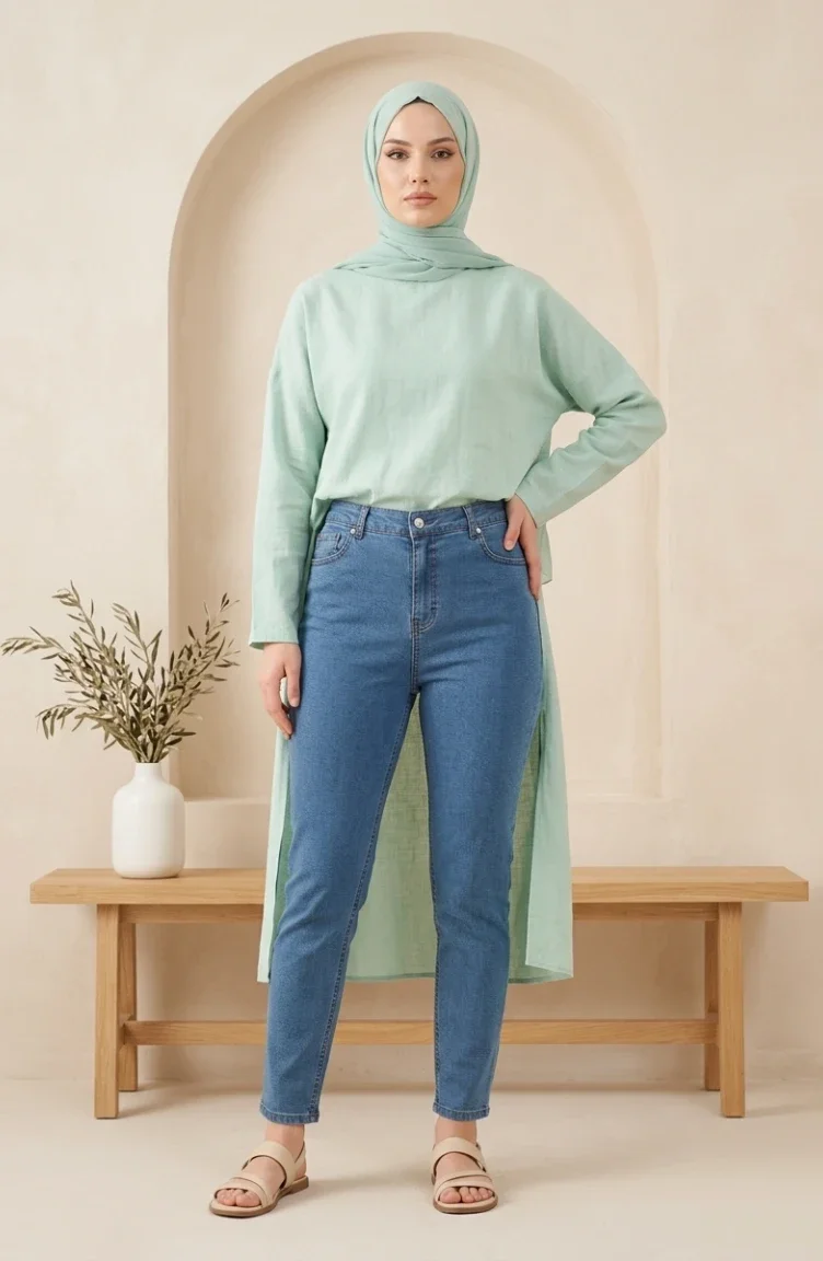 Jeansbroek Met Hoge Taille 10226-02 Blauw 10226-02