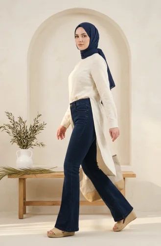 بنطلون جينز إسباني واسع 52526-02 أزرق داكن 52526-02