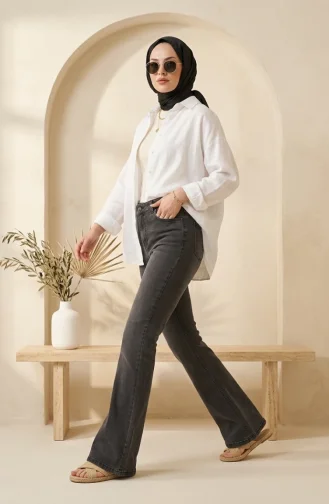 بنطلون جينز إسباني واسع 52526-03 رمادي داكن 52526-03