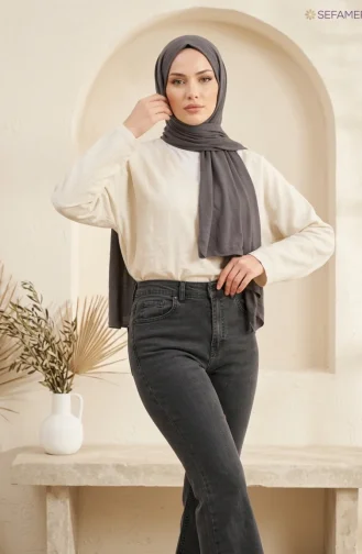 بنطلون جينز إسباني واسع 52526-03 رمادي داكن 52526-03