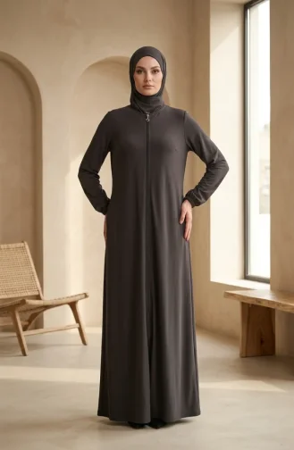 Abaya à Manches élastiquées Et Fermeture éclair 0327-01 Kaki 0327-01