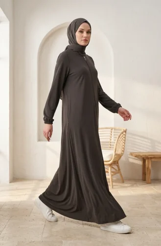 Abaya à Manches élastiquées Et Fermeture éclair 0327-01 Kaki 0327-01