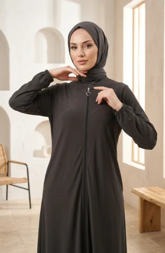 Abaya à Manches élastiquées Et Fermeture éclair 0327-01 Kaki 0327-01