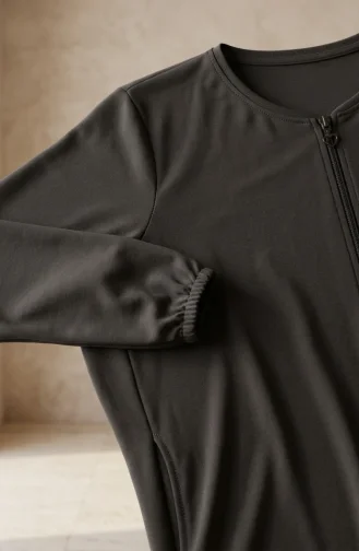 Abaya à Manches élastiquées Et Fermeture éclair 0327-01 Kaki 0327-01