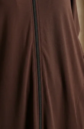Abaya à Manches élastiquées Et Fermeture éclair 0327-02 Marron 0327-02