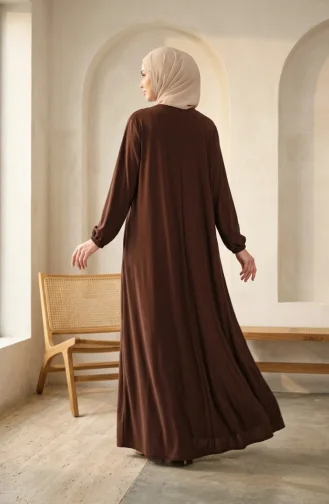 Abaya à Manches élastiquées Et Fermeture éclair 0327-02 Marron 0327-02