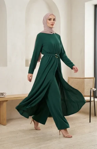 Ensemble Hijab Deux Pièces Avec Taille élastique 2279-01 Vert émeraude 2279-01