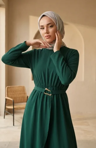 Ensemble Hijab Deux Pièces Avec Taille élastique 2279-01 Vert émeraude 2279-01