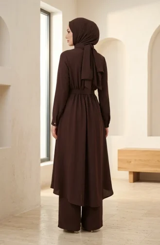 Two-piece Modest Set With Elasticated Waist And Belt 2279-02 Brown 2279-02