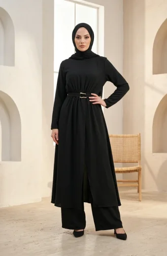 Ensemble Hijab Deux Pièces Avec Ceinture élastique 2279-03 Noir 2279-03