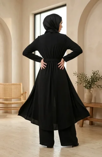 Ensemble Hijab Deux Pièces Avec Ceinture élastique 2279-03 Noir 2279-03