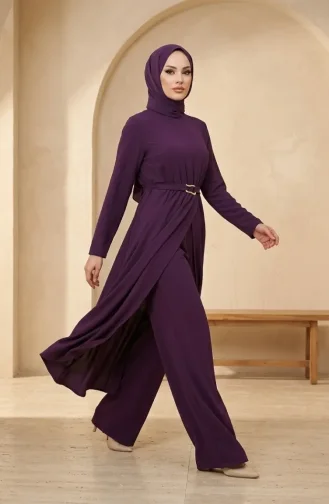 طقم محتشم من قطعتين بخصر مطاطي وحزام، 2279-04 بنفسجي 2279-04