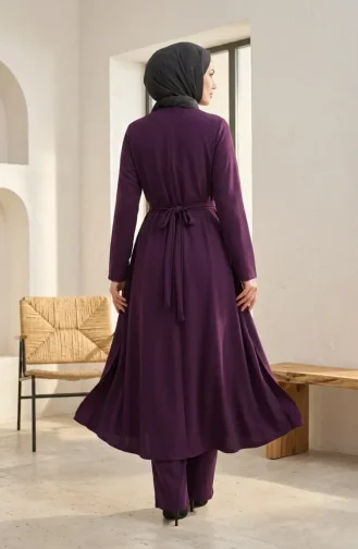 طقم محتشم من قطعتين بخصر مطاطي وحزام، 2279-04 بنفسجي 2279-04