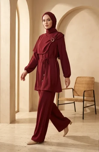 Halka Detaylı Bağcıklı Tesettür ikili Takım 2280-02 Bordo