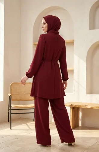 Halka Detaylı Bağcıklı Tesettür ikili Takım 2280-02 Bordo