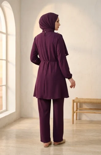 Circle Detail Lace-Up Hijab Two-Piece Set 2280-05 Purple 2280-05