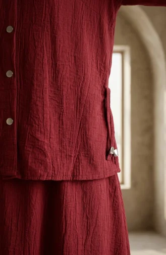 Zweiteiliges Hijab-Set Mit Hemdkragen Und Druckknöpfen 2281-01 Burgunderrot 2281-01