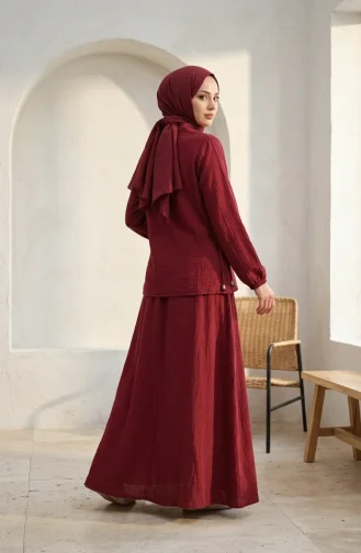 Zweiteiliges Hijab-Set Mit Hemdkragen Und Druckknöpfen 2281-01 Burgunderrot 2281-01