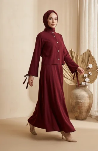 Ensemble Hijab Deux Pièces Avec Chemisier Et Jupe à Boutons Référence 5658-01 Bordeaux 5658-01