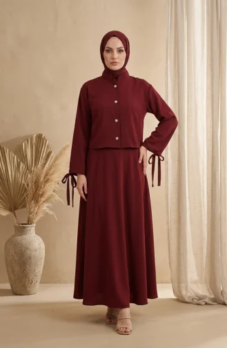 Ensemble Hijab Deux Pièces Avec Chemisier Et Jupe à Boutons Référence 5658-01 Bordeaux 5658-01