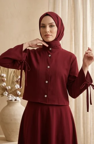 Ensemble Hijab Deux Pièces Avec Chemisier Et Jupe à Boutons Référence 5658-01 Bordeaux 5658-01