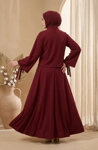 Ensemble Hijab Deux Pièces Avec Chemisier Et Jupe à Boutons Référence 5658-01 Bordeaux 5658-01